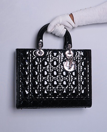 Large Lady Dior, &pound;1,600, Handbags, Black, Patent Leather, Front view